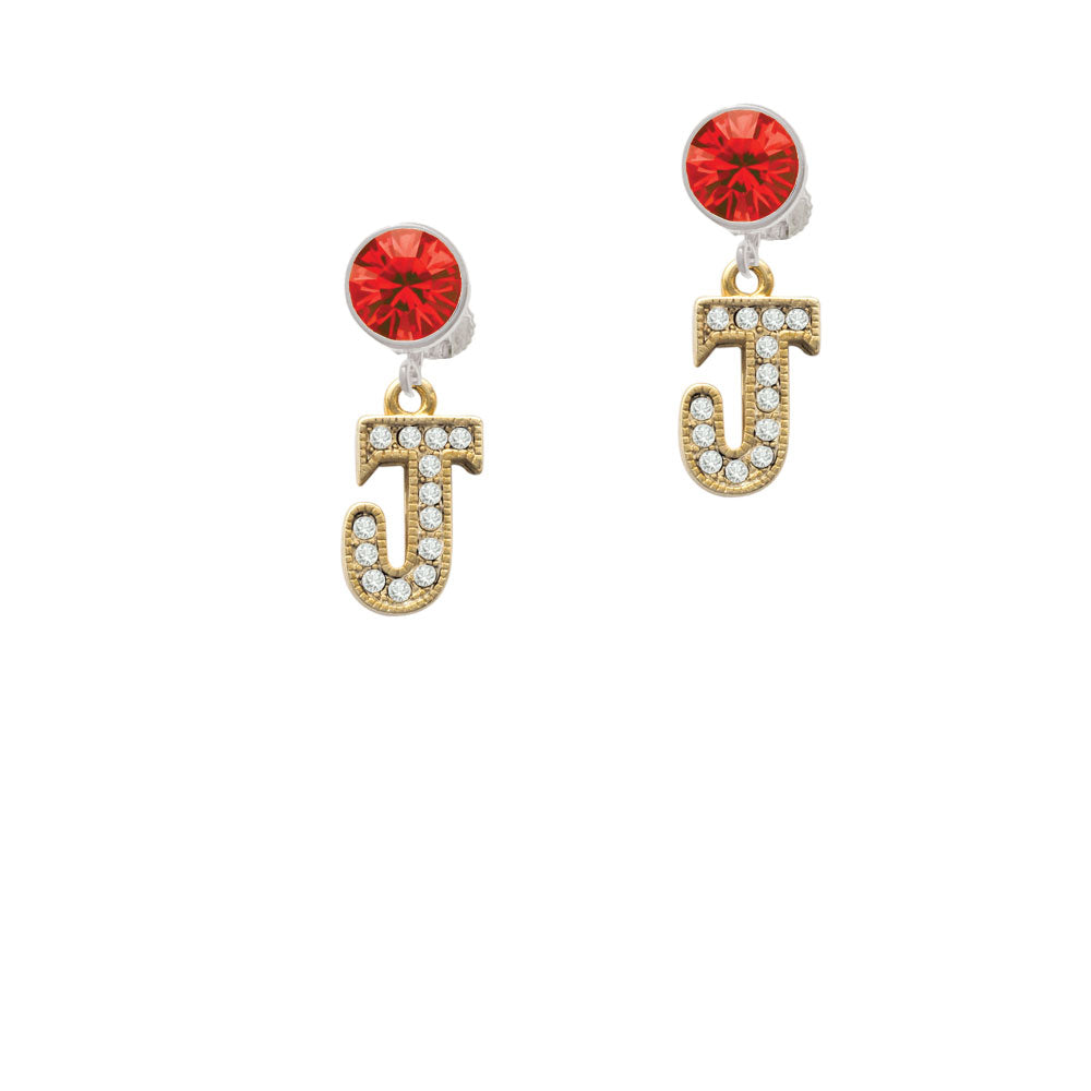 Crystal Gold Tone Initial - J - Beaded Border - Crystal Clip On Earrings Image 4