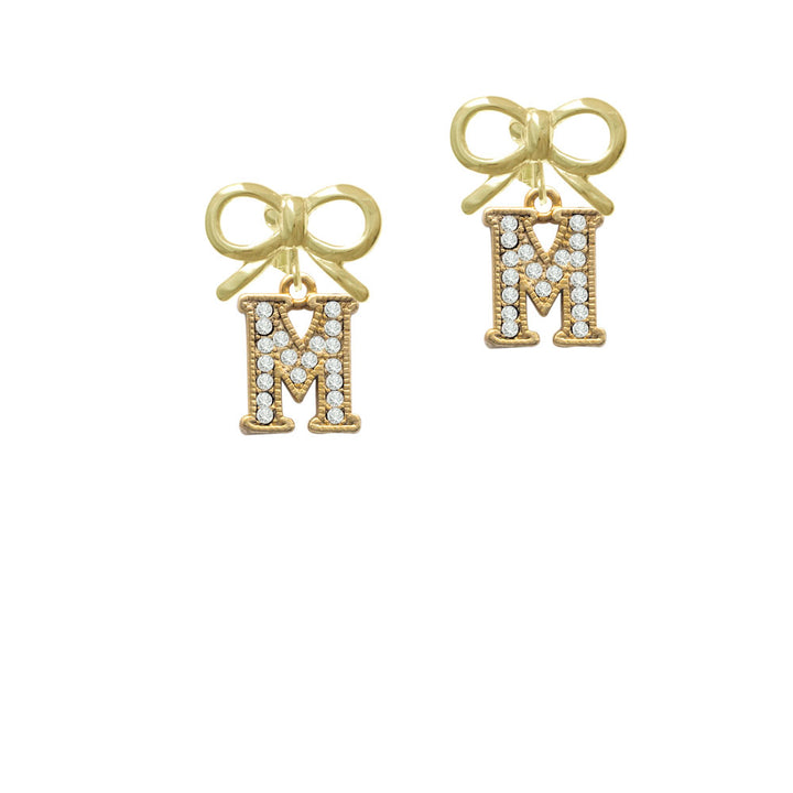 Crystal Gold Tone Initial - M - Beaded Border - Crystal Clip On Earrings Image 10