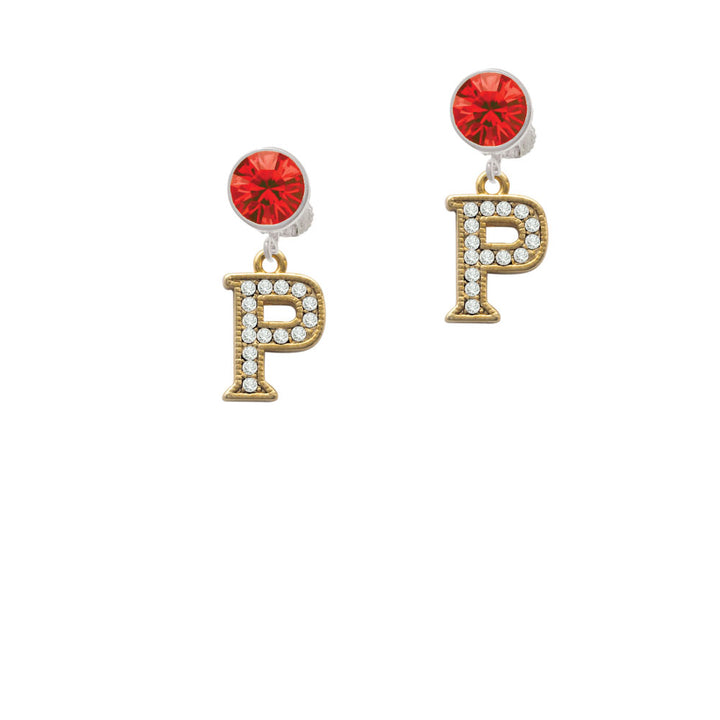 Crystal Gold Tone Initial - P - Beaded Border - Crystal Clip On Earrings Image 4