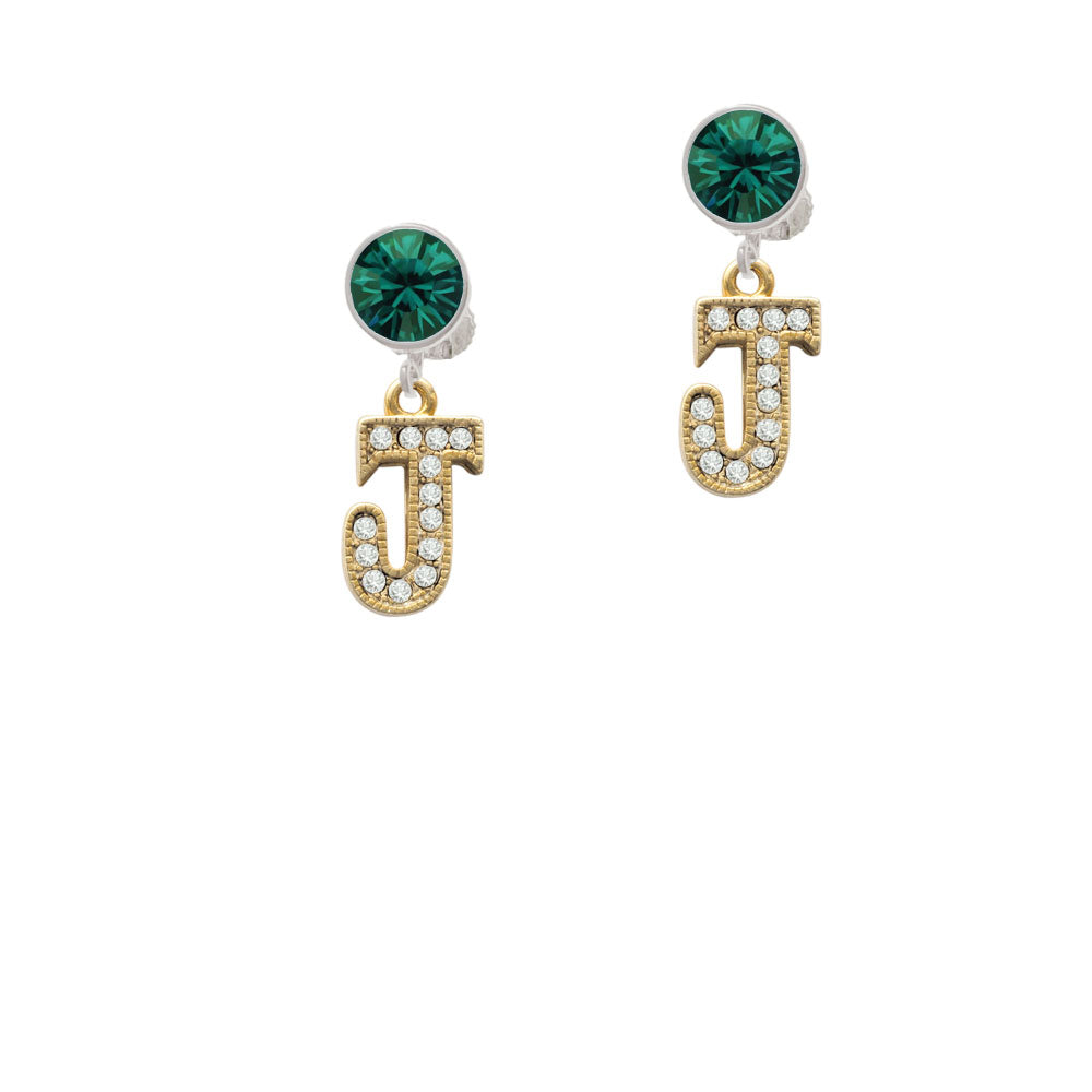 Crystal Gold Tone Initial - J - Beaded Border - Crystal Clip On Earrings Image 6