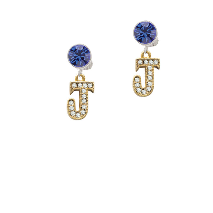 Crystal Gold Tone Initial - J - Beaded Border - Crystal Clip On Earrings Image 7