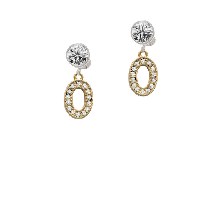 Crystal Gold Tone Initial - O - Beaded Border - Crystal Clip On Earrings Image 2