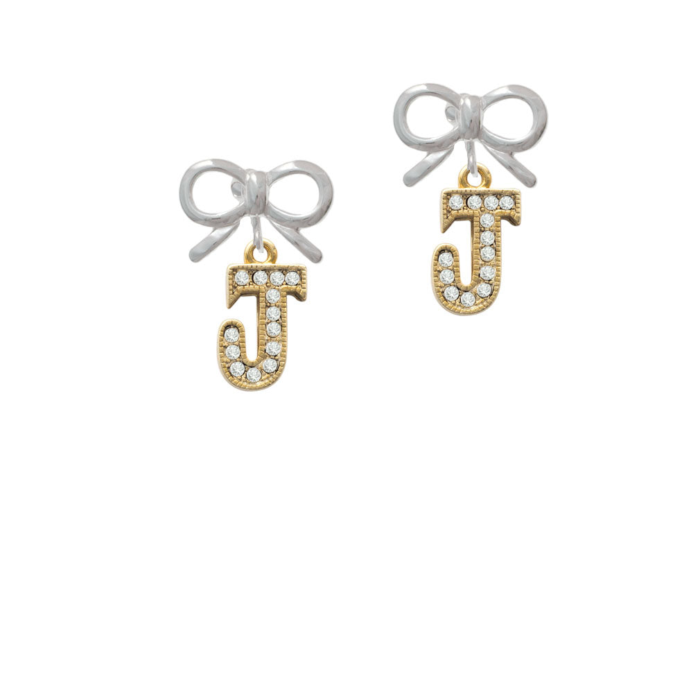 Crystal Gold Tone Initial - J - Beaded Border - Crystal Clip On Earrings Image 9