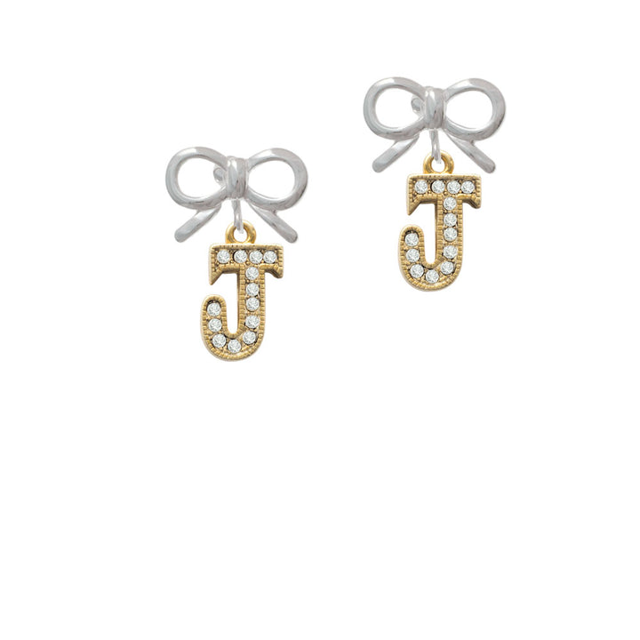 Crystal Gold Tone Initial - J - Beaded Border - Crystal Clip On Earrings Image 9