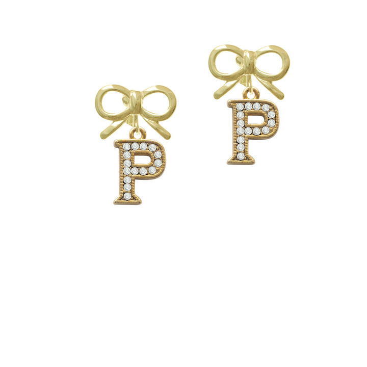 Crystal Gold Tone Initial - P - Beaded Border - Crystal Clip On Earrings Image 10