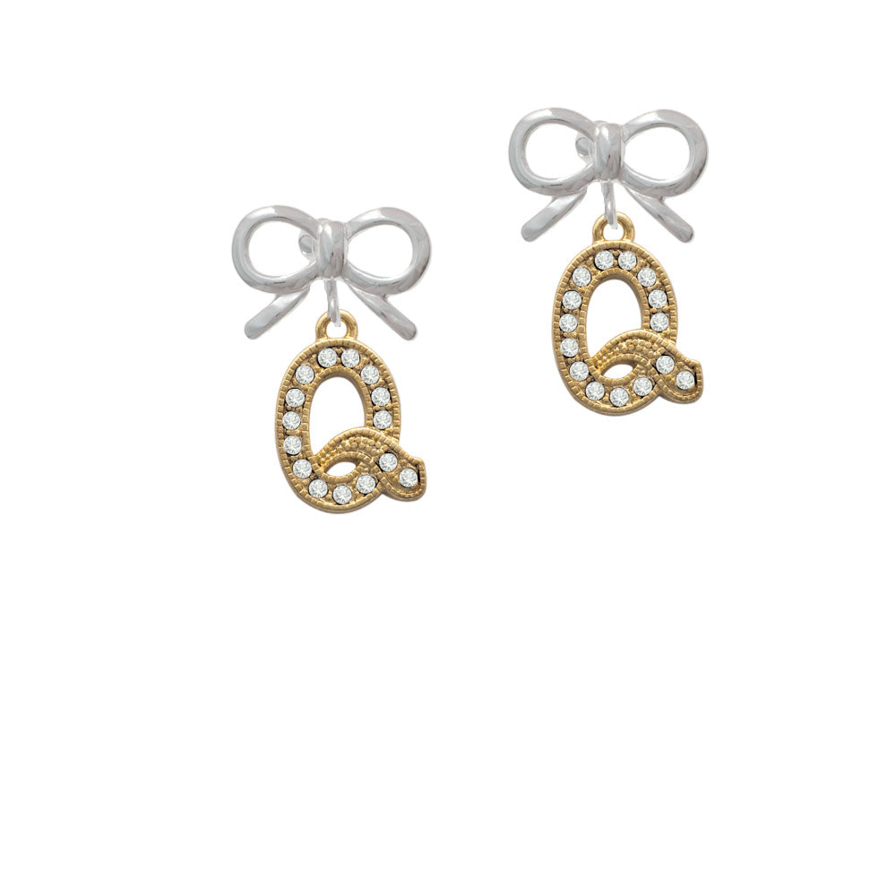 Crystal Gold Tone Initial - Q - Beaded Border - Crystal Clip On Earrings Image 9