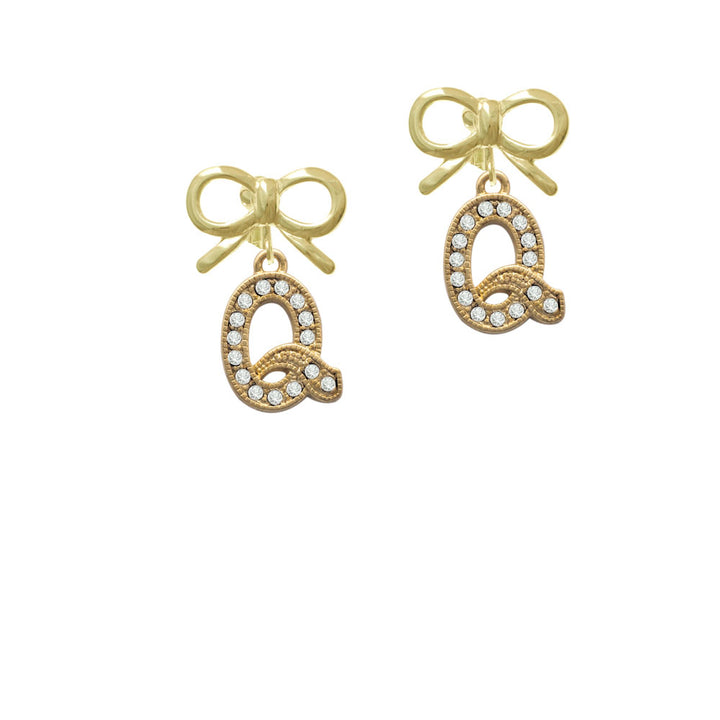 Crystal Gold Tone Initial - Q - Beaded Border - Crystal Clip On Earrings Image 10