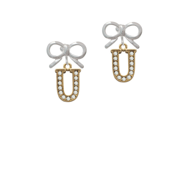 Crystal Gold Tone Initial - U - Beaded Border - Crystal Clip On Earrings Image 9