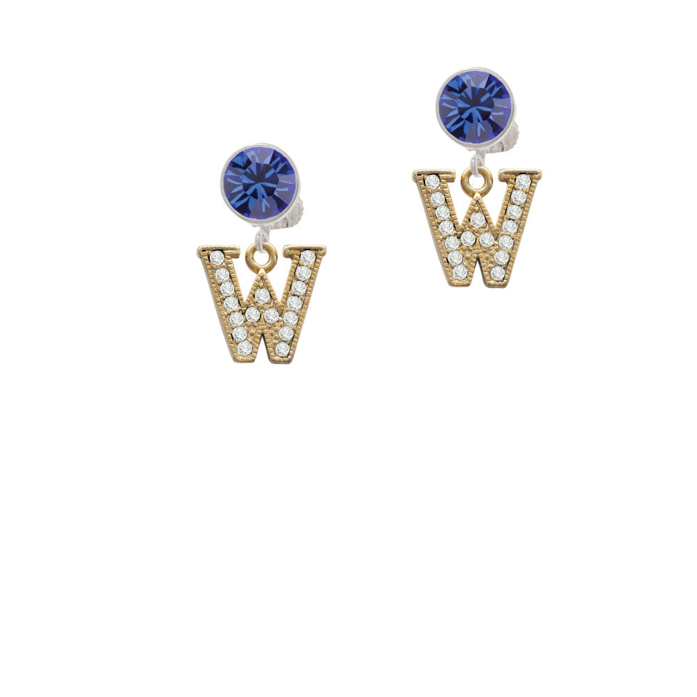 Crystal Gold Tone Initial - W - Beaded Border - Crystal Clip On Earrings Image 7