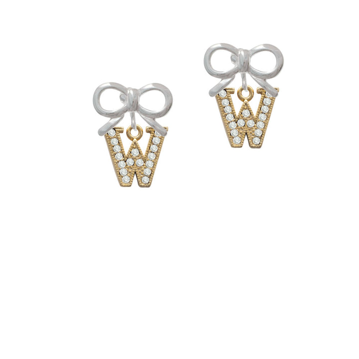 Crystal Gold Tone Initial - W - Beaded Border - Crystal Clip On Earrings Image 9