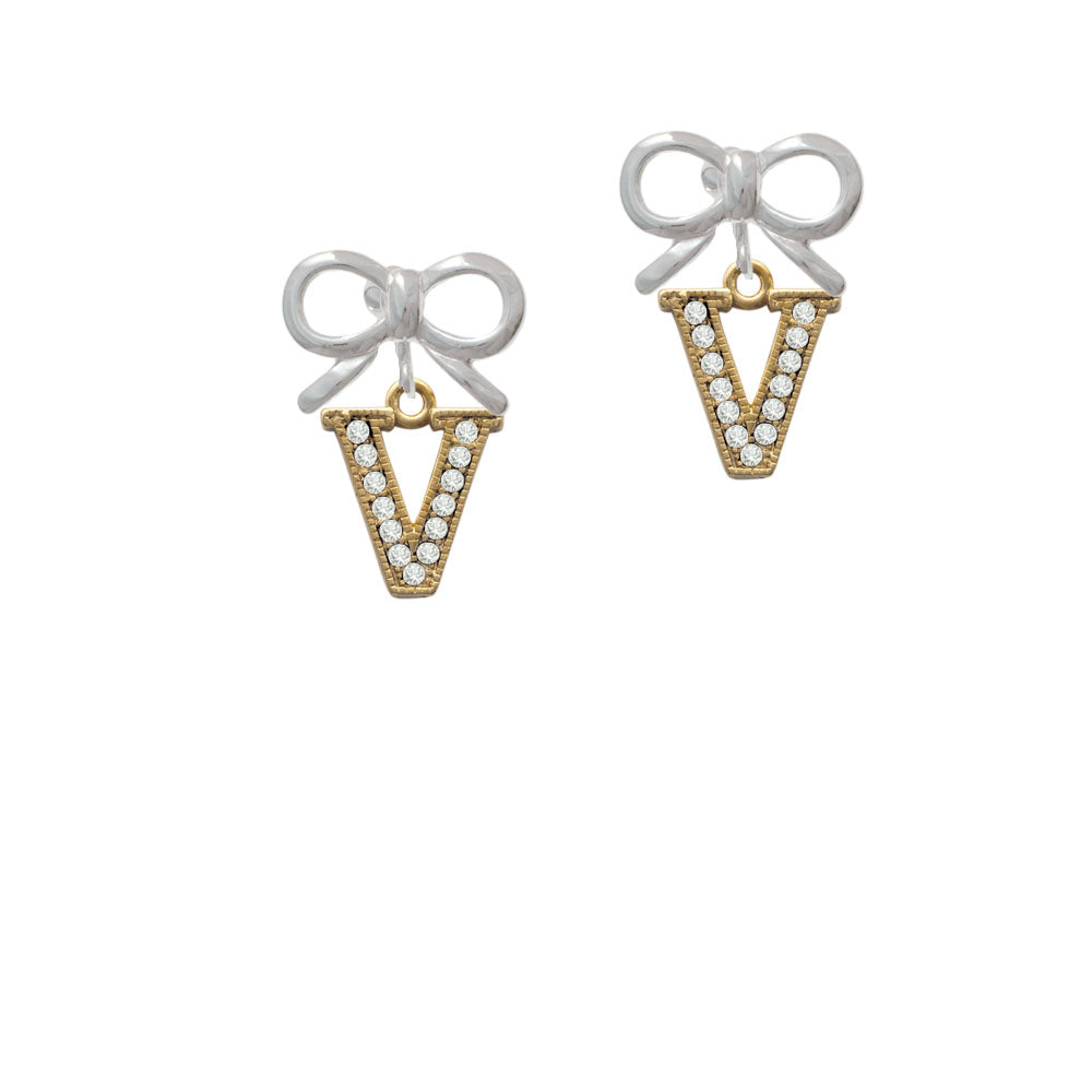 Crystal Gold Tone Initial - V - Beaded Border - Crystal Clip On Earrings Image 9