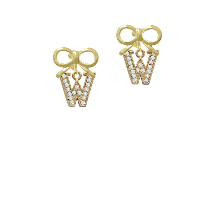 Crystal Gold Tone Initial - W - Beaded Border - Crystal Clip On Earrings Image 10