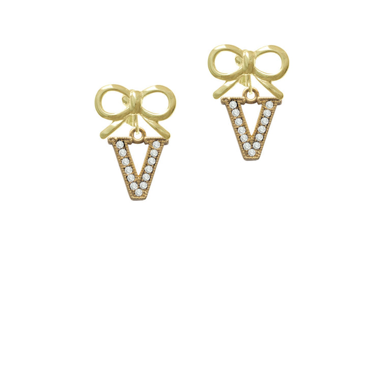 Crystal Gold Tone Initial - V - Beaded Border - Crystal Clip On Earrings Image 10