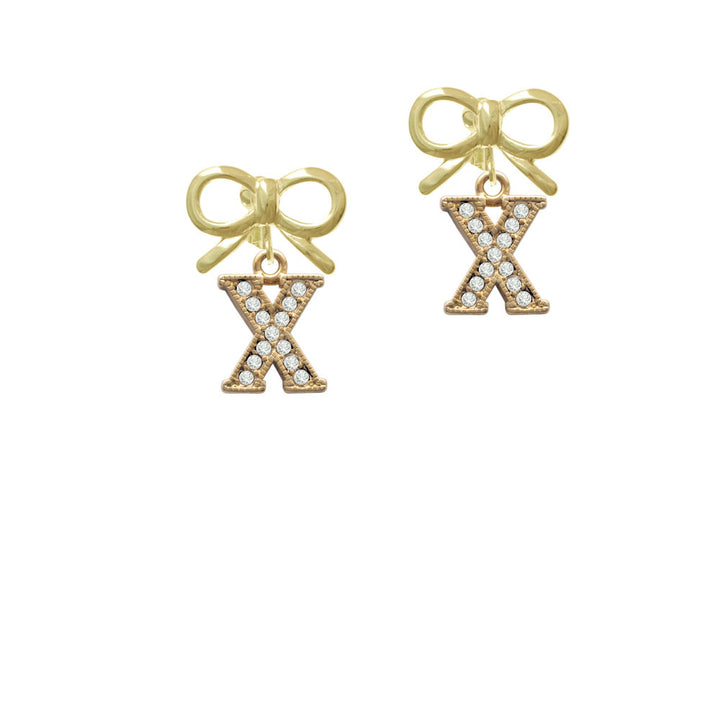 Crystal Gold Tone Initial - X - Beaded Border - Crystal Clip On Earrings Image 10