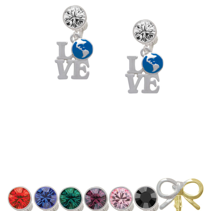 Love with Enamel Earth Globe Crystal Clip On Earrings Image 1