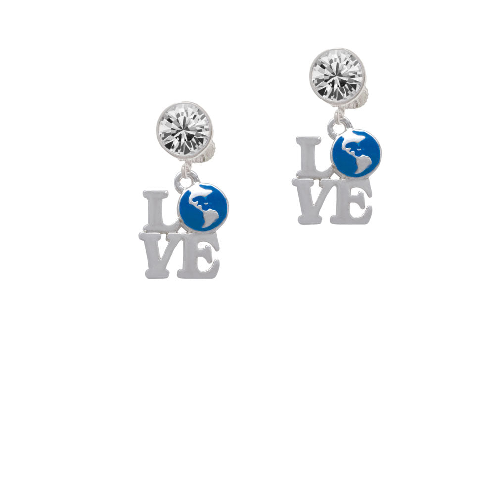 Love with Enamel Earth Globe Crystal Clip On Earrings Image 2