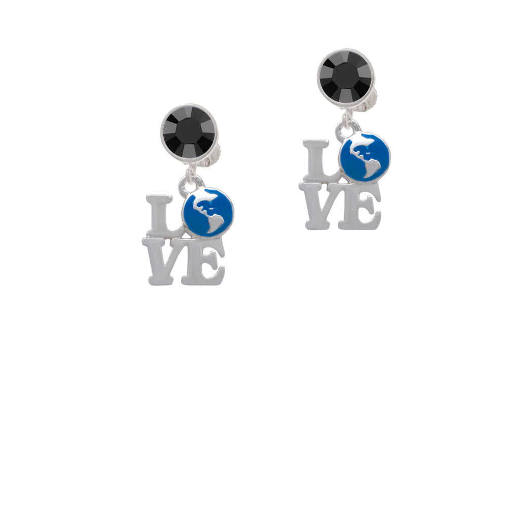 Love with Enamel Earth Globe Crystal Clip On Earrings Image 3