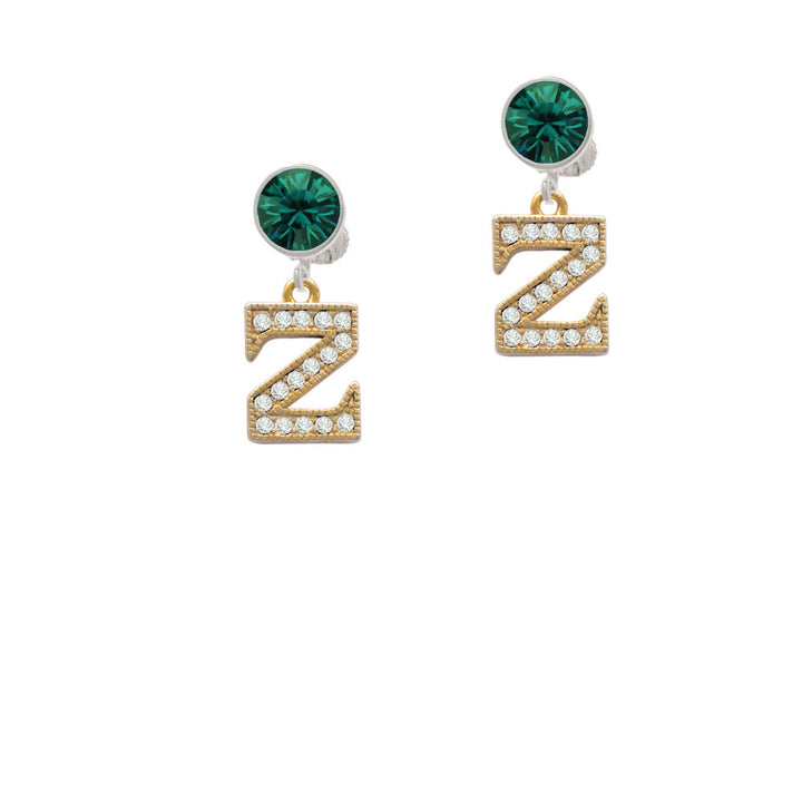 Crystal Gold Tone Initial - Z - Beaded Border - Crystal Clip On Earrings Image 6