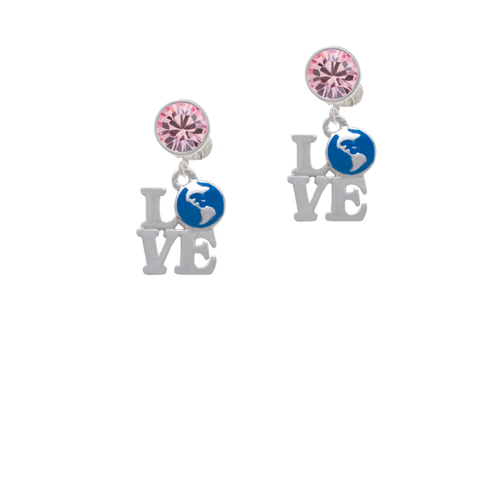 Love with Enamel Earth Globe Crystal Clip On Earrings Image 4