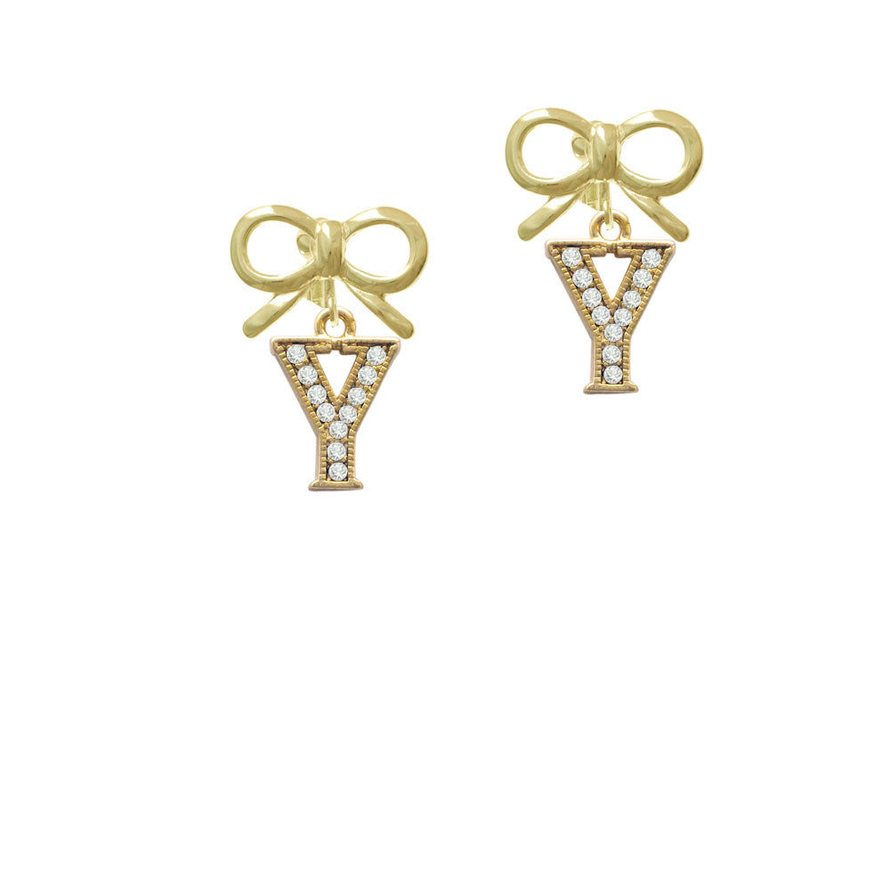 Crystal Gold Tone Initial - Y - Beaded Border - Crystal Clip On Earrings Image 10