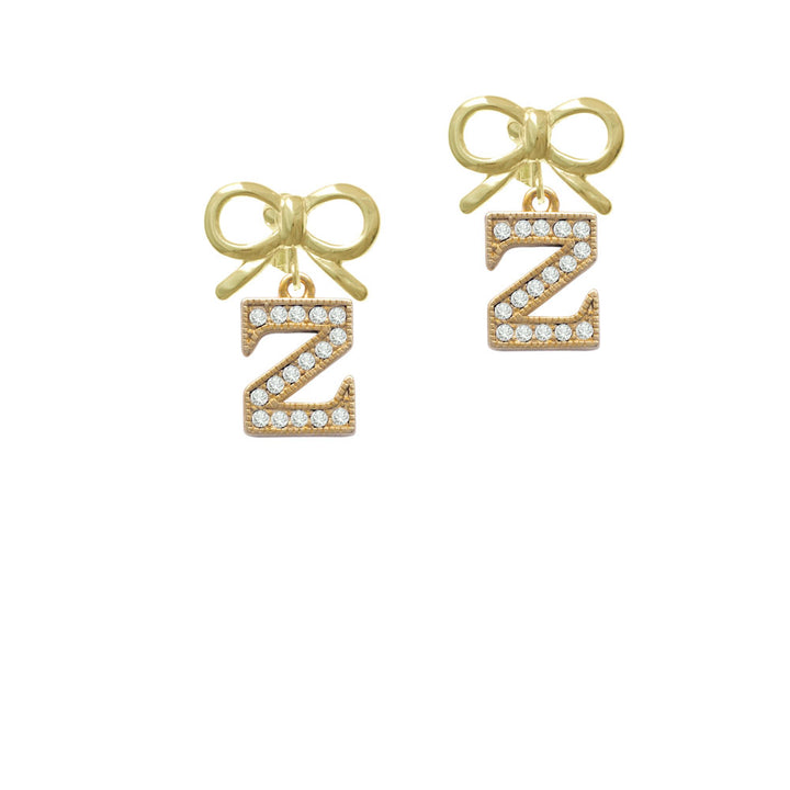 Crystal Gold Tone Initial - Z - Beaded Border - Crystal Clip On Earrings Image 10