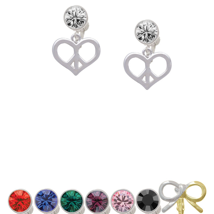 Heart Peace Sign Crystal Clip On Earrings Image 1