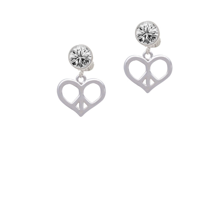 Heart Peace Sign Crystal Clip On Earrings Image 2