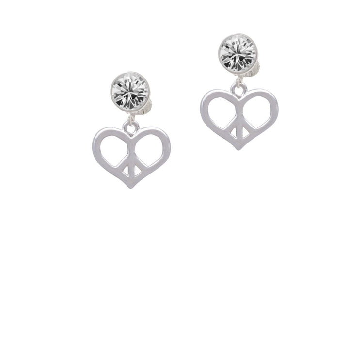 Heart Peace Sign Crystal Clip On Earrings Image 1