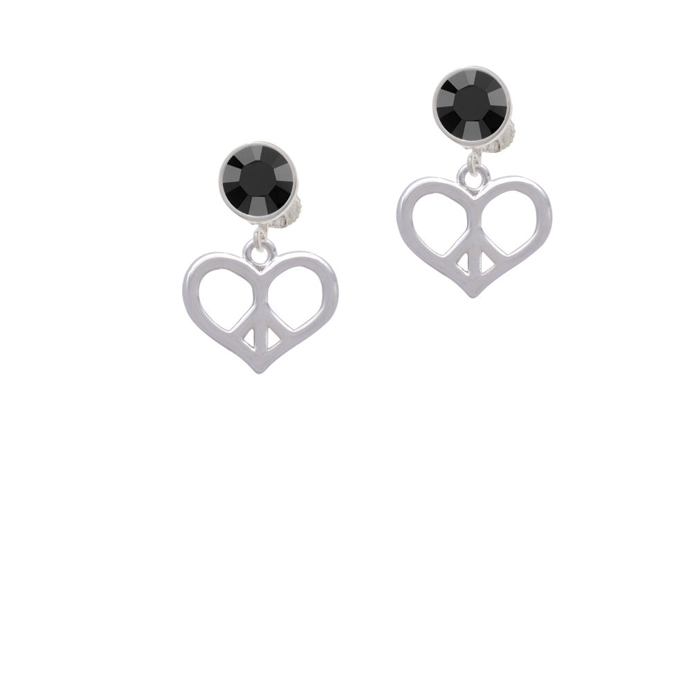 Heart Peace Sign Crystal Clip On Earrings Image 3