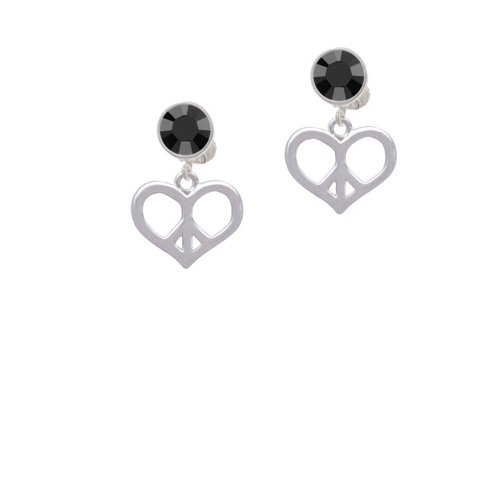 Heart Peace Sign Crystal Clip On Earrings Image 1