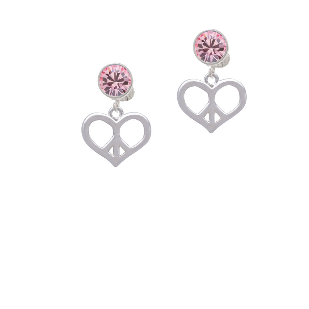 Heart Peace Sign Crystal Clip On Earrings Image 4