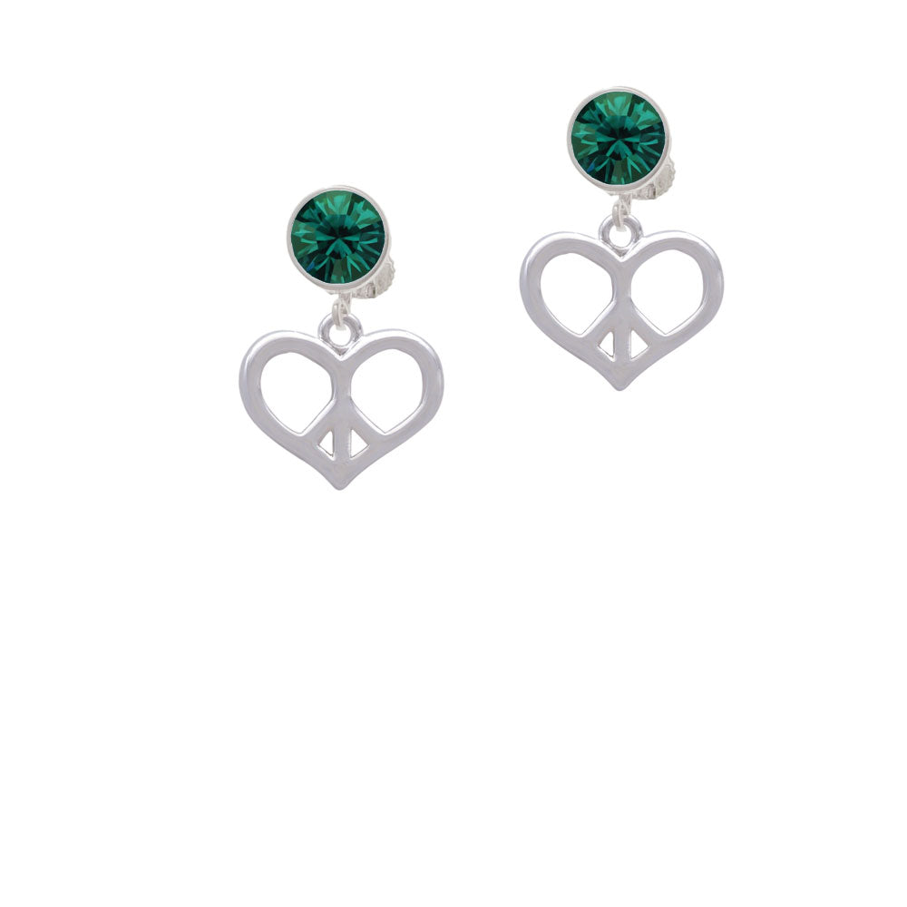 Heart Peace Sign Crystal Clip On Earrings Image 6