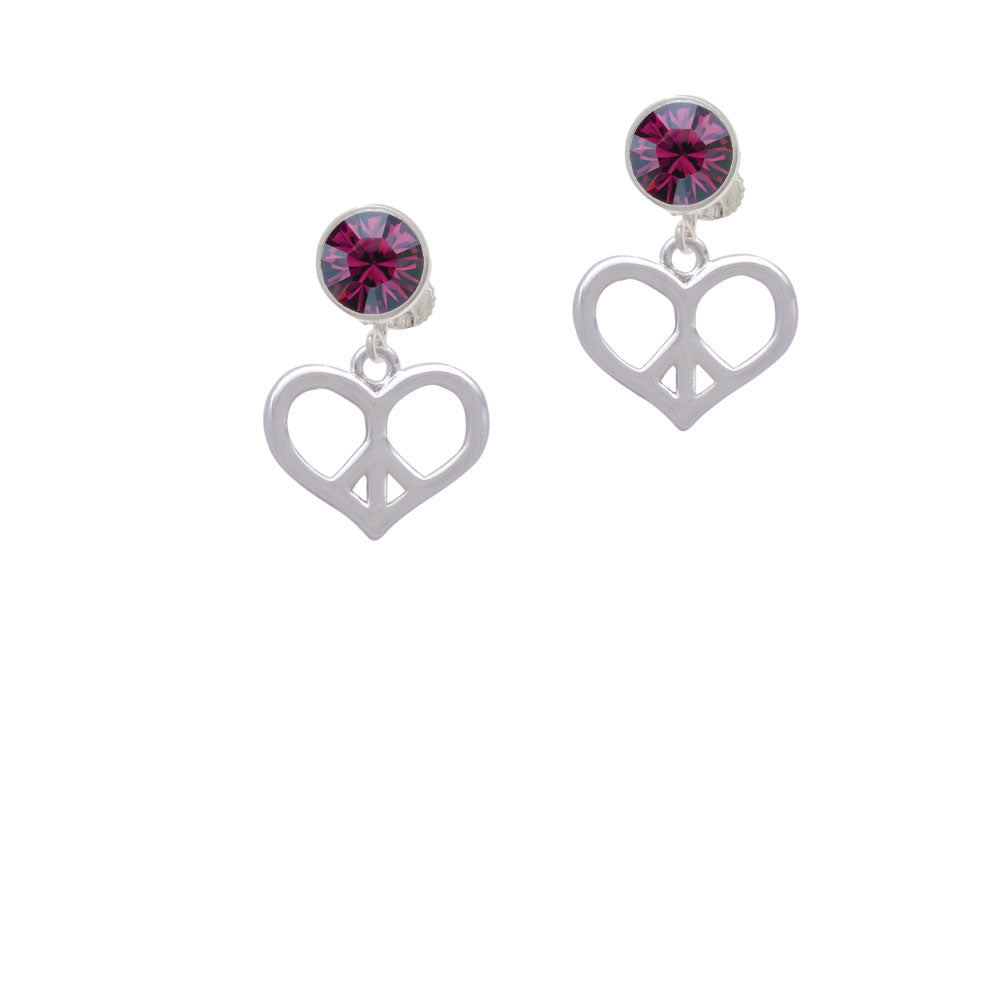 Heart Peace Sign Crystal Clip On Earrings Image 8