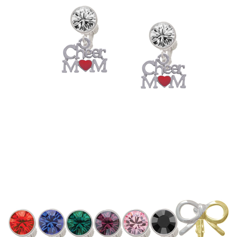 Cheer Mom with Red Heart Crystal Clip On Earrings Image 1