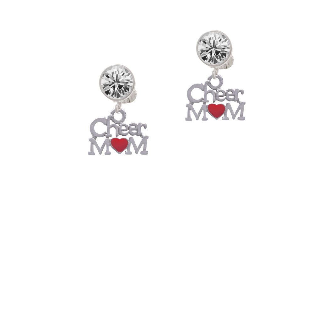 Cheer Mom with Red Heart Crystal Clip On Earrings Image 2