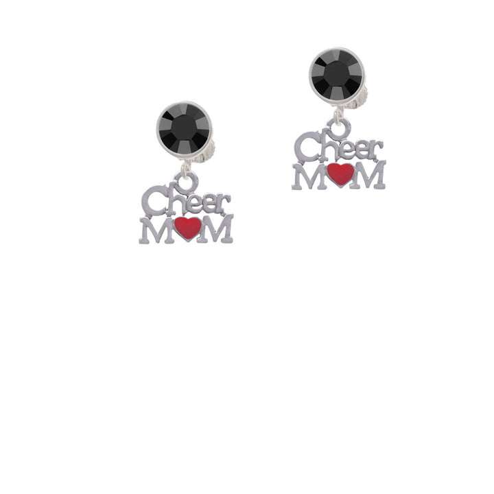 Cheer Mom with Red Heart Crystal Clip On Earrings Image 3