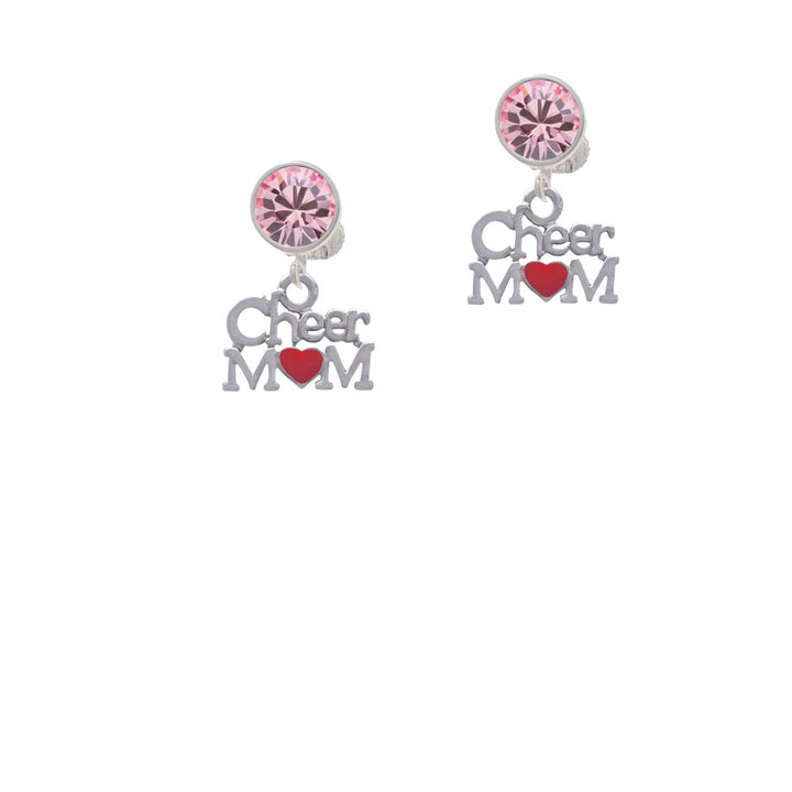 Cheer Mom with Red Heart Crystal Clip On Earrings Image 4