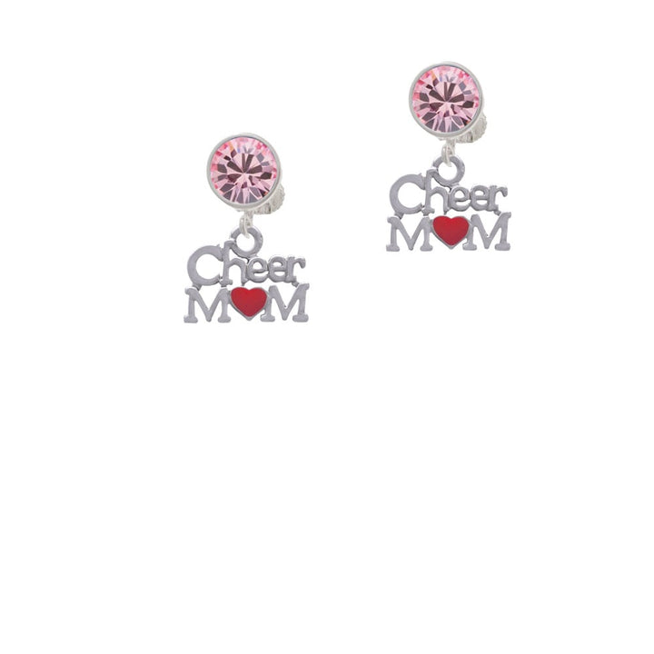 Cheer Mom with Red Heart Crystal Clip On Earrings Image 1