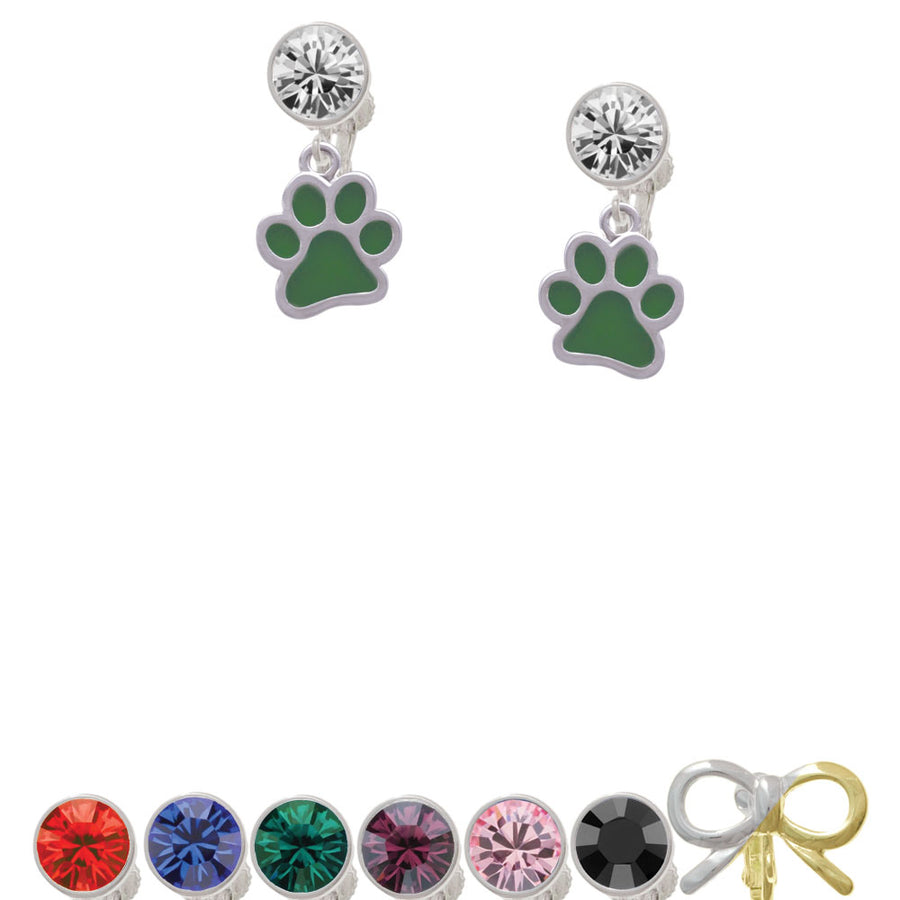 Medium Translucent Green Paw Crystal Clip On Earrings Image 1