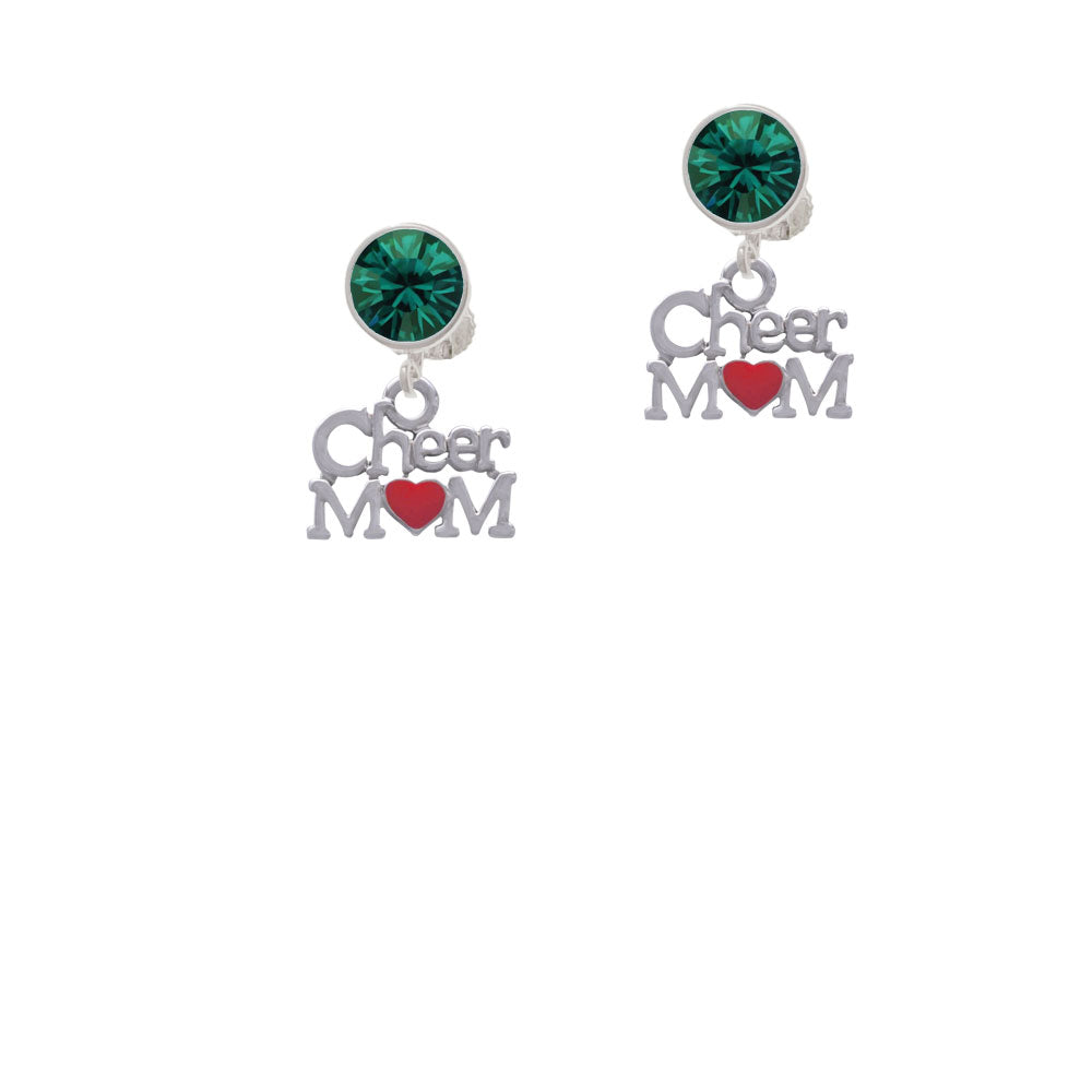 Cheer Mom with Red Heart Crystal Clip On Earrings Image 6