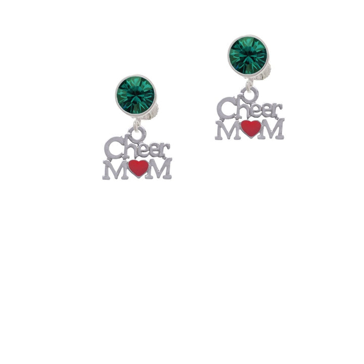 Cheer Mom with Red Heart Crystal Clip On Earrings Image 1