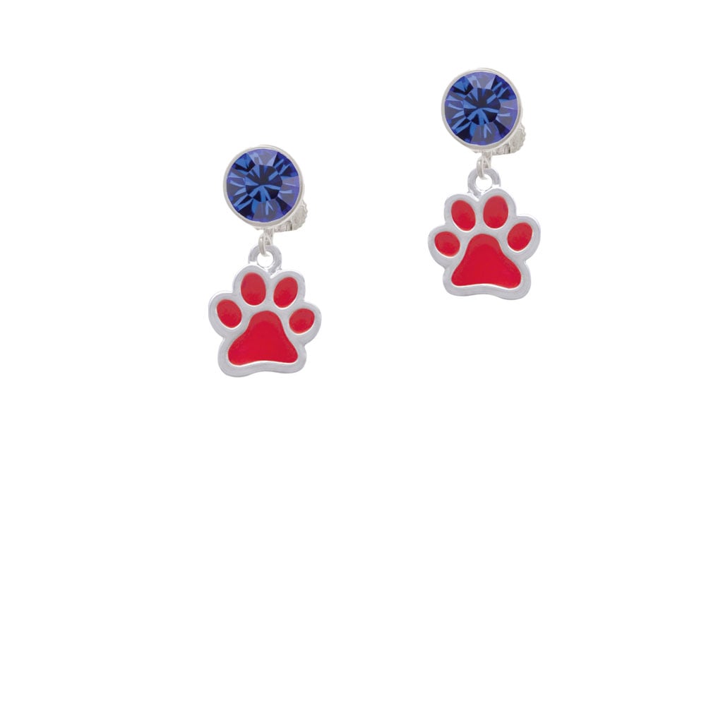 Medium Translucent Red Paw Crystal Clip On Earrings Image 7