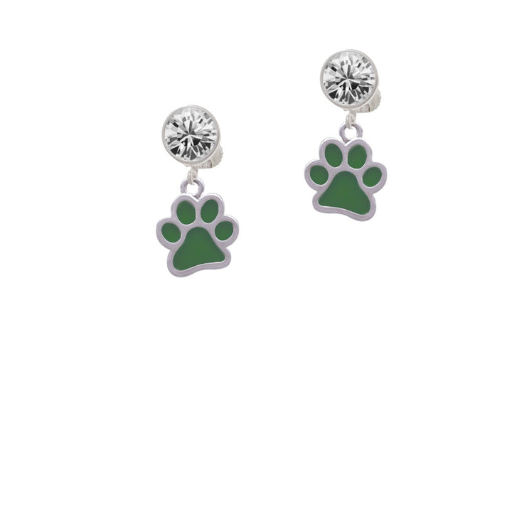 Medium Translucent Green Paw Crystal Clip On Earrings Image 2