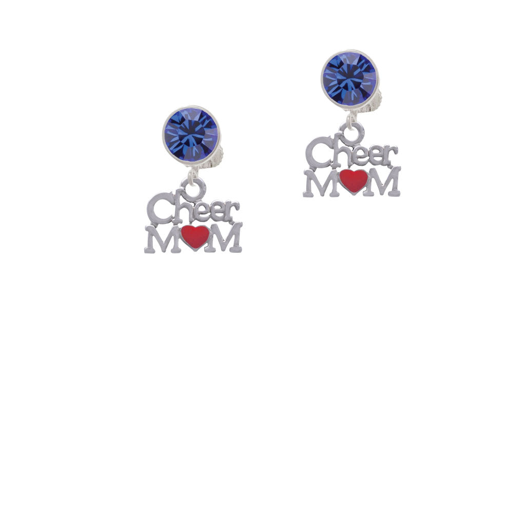 Cheer Mom with Red Heart Crystal Clip On Earrings Image 7