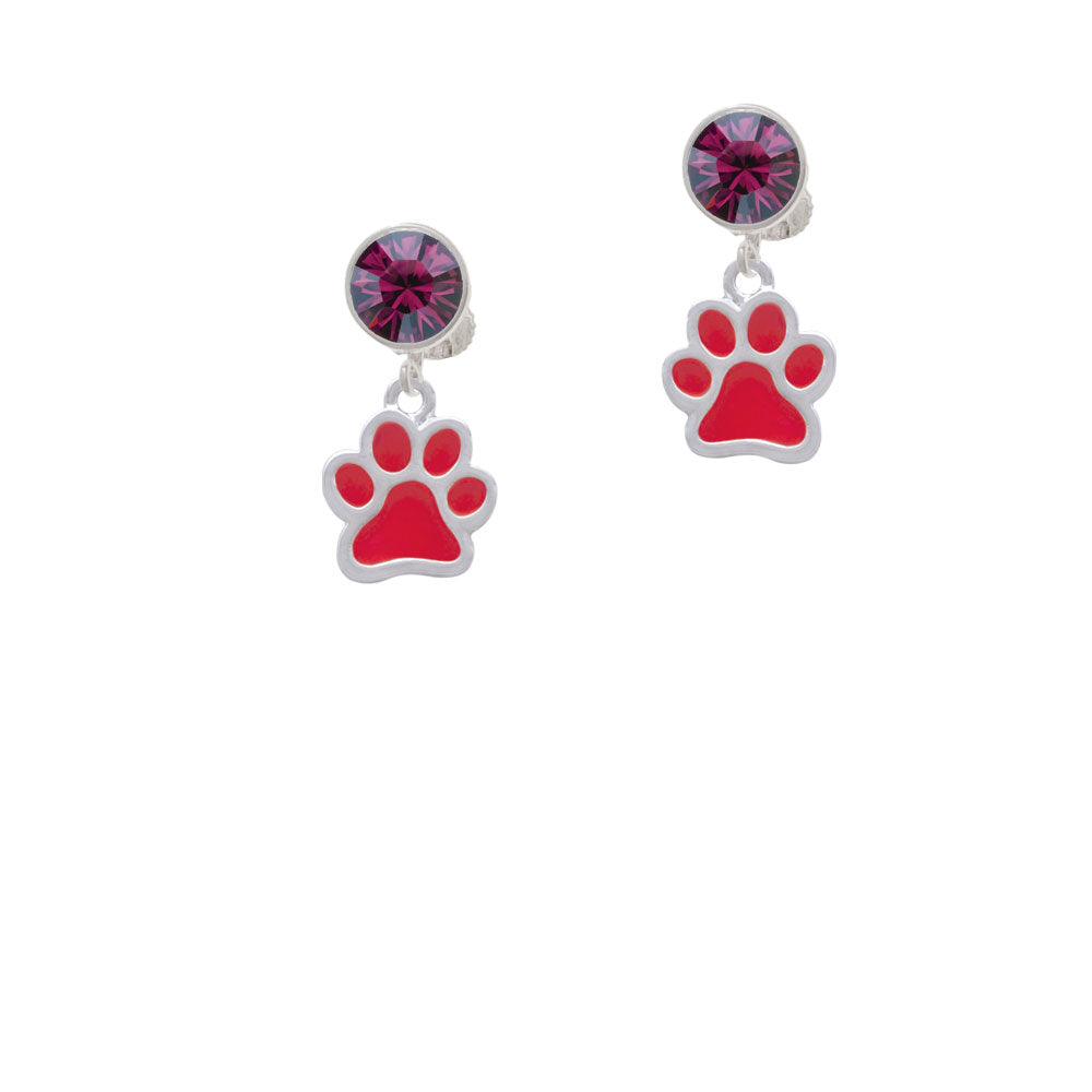 Medium Translucent Red Paw Crystal Clip On Earrings Image 8