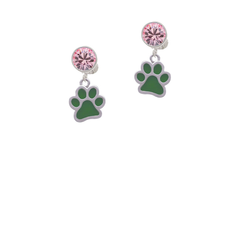 Medium Translucent Green Paw Crystal Clip On Earrings Image 4