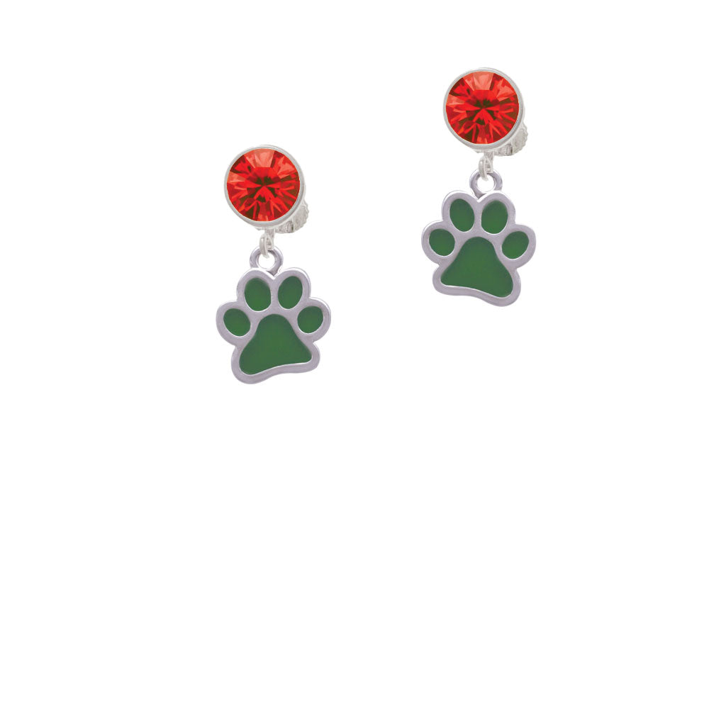 Medium Translucent Green Paw Crystal Clip On Earrings Image 4