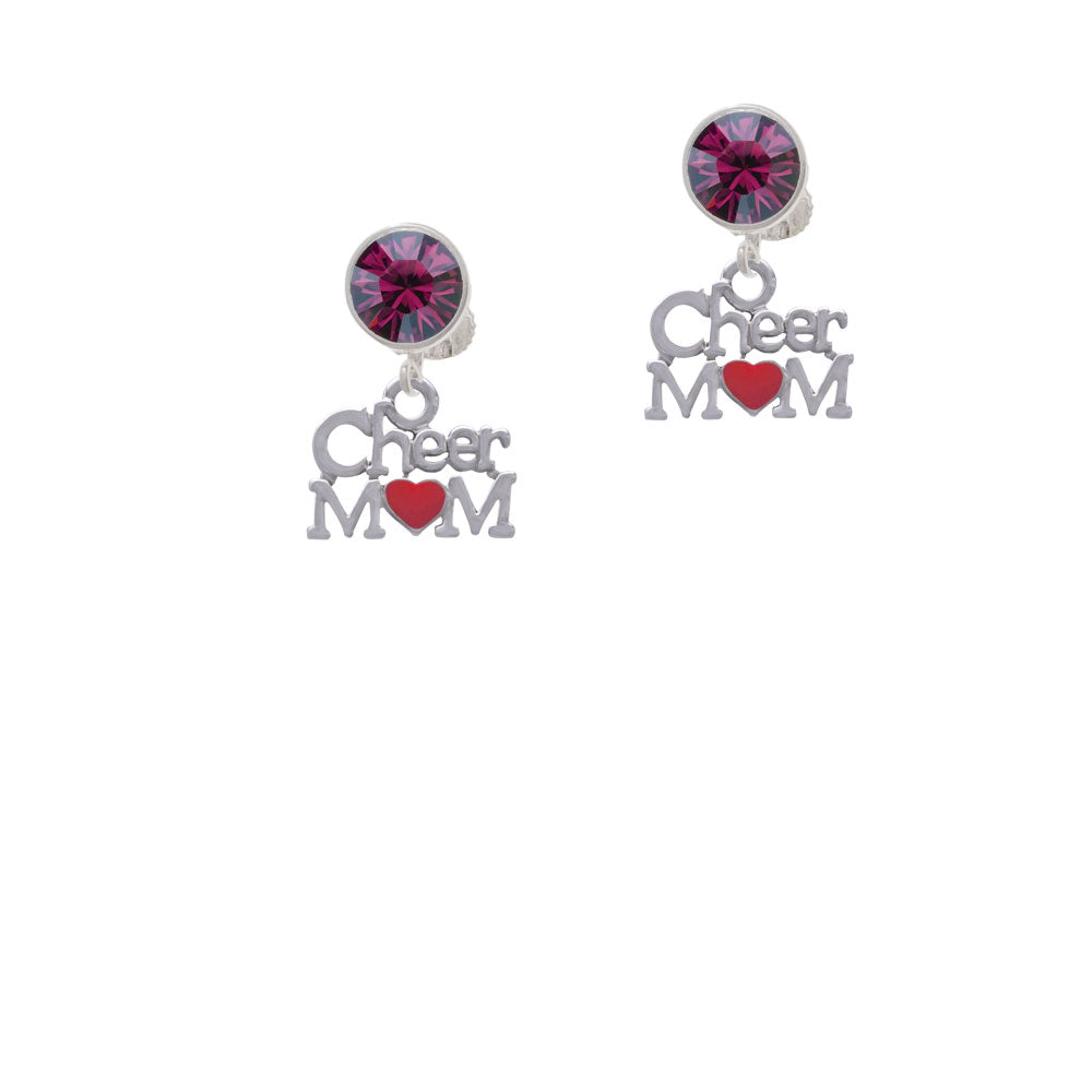 Cheer Mom with Red Heart Crystal Clip On Earrings Image 8