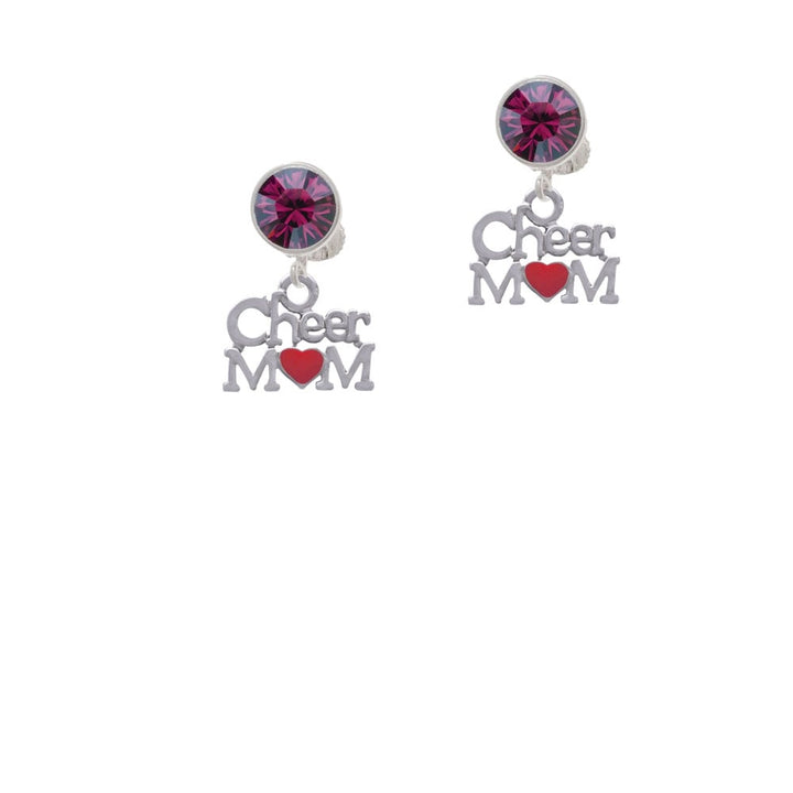 Cheer Mom with Red Heart Crystal Clip On Earrings Image 1