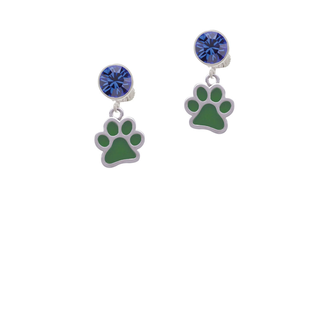 Medium Translucent Green Paw Crystal Clip On Earrings Image 7